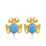 Butterfly Turquoise earrings with gold plated wings and freshwater pearls by Artita Gallery
