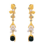 Artita Galley Jade Blossom Earrings with CZ Stones, Jade, and Cultured Pearls