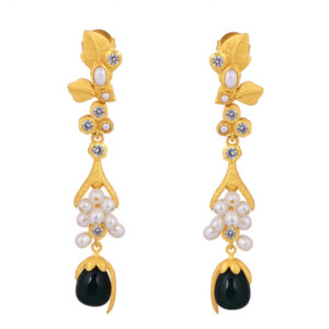 Artita Galley Jade Blossom Earrings with CZ Stones, Jade, and Cultured Pearls