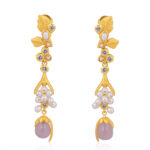 Blooming Rose Quartz Cascade Earrings with freshwater pearls and floral design