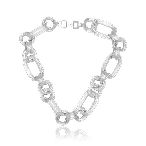 925 silver plated Modern chunky chain statement necklace with sculptural interlocking links by Artita Gallery